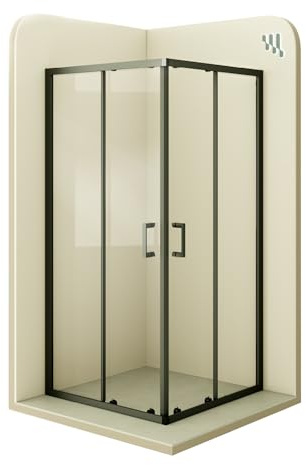 MOG Box doccia 80 x 100 cm altezza: 180 cm con ante scorrevoli ad angolo con profili neri 6 mm Vetro trasparente di sicurezza - DK79