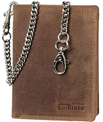 Herren Geldbörse braun mit Kette im hochwertigen Leder Hochformat Büffelleder Bikerbörse braun Portemonnaie Kette Geldbeutel Männer Herren Vintage schwarz