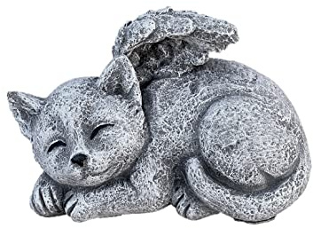 stoneandstyle Steinfigur Katze mit Engelsflügeln frostfest Winterfest Steinguss