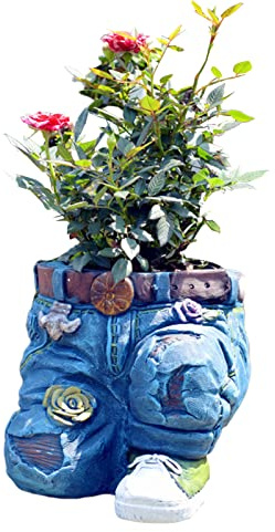 Vaso per fiori in resina Jeans, artigianato di resina, piante in vaso di arte da giardino, vaso di fiori in jeans, decorazione per fiori