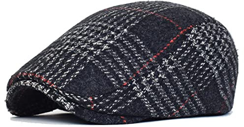 QBQZXAOSOWH Barett Cap Flache Kappe Unisex Dünne Atmungsaktive Baskenmütze Herren Damen Karierte Mütze Baskenmütze Grün Schwarz Flachschirmmützen Visier 56-59Cm Schwarz