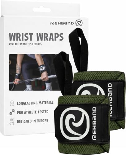 Rehband Wrist Wraps - Profi Fitness Handgelenkbandagen | Support für Kraftsport | Verstellbare Unterstützung für Bankdrücken & Powerlifting | Robust & langlebig