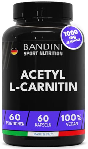 Bandini® ACETYL L-CARNITINE, Premium Carnitin: Acetyl-L-Carnitin Hydrochlorid, stoffwechselanregend, Energie und erhöhte Ausdauer, vegan, 60 Kapseln, 1 Kapsel pro Tag für 2 Monate Versorgung