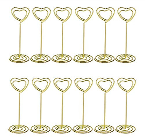 Angoily Kartenhalter Menükartenhalter 12Pcs Mini Place Halter Form Tabelle Zahlen Tischbildstand Wire Tischhalter Photohalter Papiermenü Clips für Hochzeitsfeier Golden Fotoständer