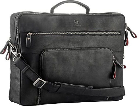DONBOLSO Laptoptasche San Francisco 15,6 Zoll Leder I Umhängetasche für Laptop I Aktentasche für Notebook I Tasche für Damen und Herren I Vintage Schwarz