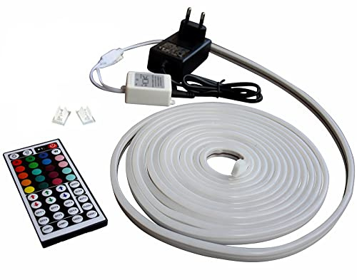 12V LED RGB Streifen mit 220V-240V Netzstecker Stripe Licht Unterbankbeleuchtung Saunabeleuchtung Bad Küche Saunalampe (Set mit Halteklammern, 1m - m/39,99€)
