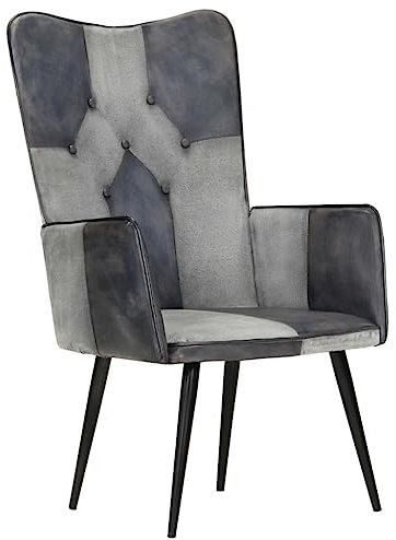 Poltrona Wingback Grigia in Vera Pelle