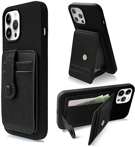 M-Plateau Phone Wallet Stick On, Card Holder With Elastic Magnetic Closure, Slim Phone Card Holder With 3M Adhesive For iPhone 14 Case and Most Smartphone (Black)