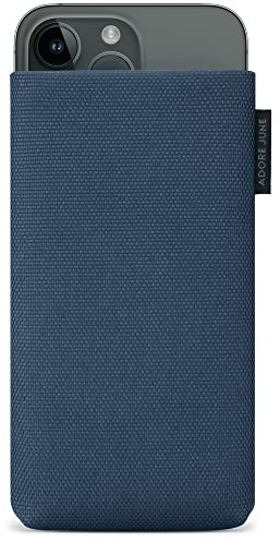 Adore June Handytasche Classic Recycled Blau kompatibel mit iPhone 14-15 Plus/iPhone 14-15 Pro Max, Moderne Nachhaltige R-PES Stoffe, Made in Europe