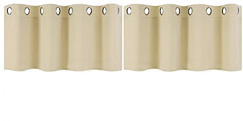 PiccoCasa 2er Set Vorhang Blickdicht Gardinen mit Ösen Verdunkelungsvorhang Kurz Scheibengardine Bistrogardine Modern für Küche Büros Wohnzimmer Schlafzimmer Beige 38H×132B cm
