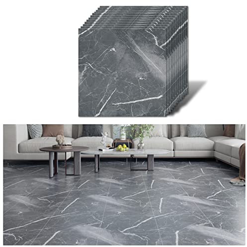 VEELIKE Vinyl Fliesen Marmor Grau Vinylboden Selbstklebend PVC Bodenbelag Küche Fliesenaufkleber Boden Badezimmer Bodenfliesen Aufkleber Klebefolie Fliesenoptik Klebefliesen 1.5mm 30cm×30cm 12 Stück