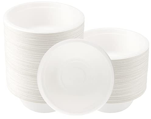 PINGEUI 100 Stück 350 ml Einweg Suppenschalen Pappe, Weiß Pappschalen Papier Schalen Einweg, Suppenteller Pappe Zuckerrohrschalen für Partys, Grillen, Picknick