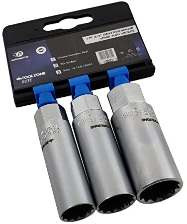 Dunnet Tools 3pc Spark Plug Socket Set 14mm 16mm 18mm Sockets Tools Metric 3/8 Deep Socket Set Spark Plug Removal Tool Heavy Duty Professional Mechanic Tools With Rubber Inserts Tools Set Mechanic