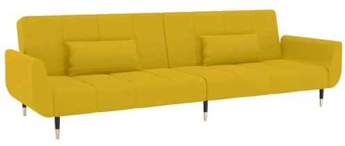 vidaXL Schlafsofa 2-Sitzer, Sofa Couch mit Schlaffunktion, Sofabett Gästebett mit 2 Kissen, Schlafcouch Bettsofa Wohnzimmer, Modern, Gelb Samt