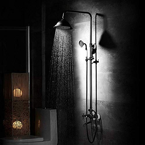 CAZARU Vollkupfer-Badezimmer-Schwarz-Bronze-Duschgarnitur im europäischen Stil Retro-Duschkopf-Wasserhahn Hebe-Dreh-Duscharmatur langlebig