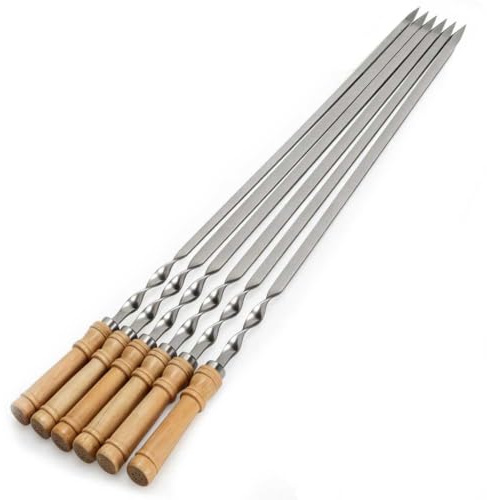 55cm BBQ Skewers Stainless Steel with Wooden Handles, Flat Metal Kebab Skewers, Heavy Duty Long Grill Skewers for Meat, Kofta, Vegetables and Outdoor Barbecue, 6 Pack