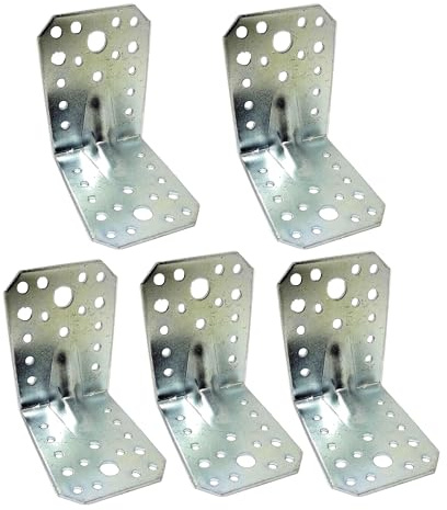 Placa angular acanalada para vigas - Escuadrón de unión angular - Soporte para vigas - Placa de fijación con soporte en ángulo para porchos, pérgolas y cenadores (galvanizado, 90 x 100 x 100 mm)