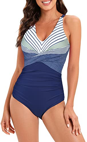 Century Star Badeanzug Damen Bauchweg Damen Große Größe Badeanzug mit Bügel Badeanzüge für Frauen Sport Blauer Farbverlauf 42-44