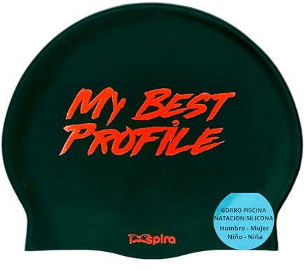 IMSPIRA Gorro Natacion Silicona Adulto Nino my Best Profile Gorra Natacion Unisex Gorro Piscina Entrenamiento intensivo Gorros Piscina Divertidos Waterpolo aquagym Accesorios Junior Juveniles