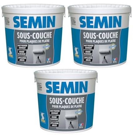 Semin - Sous Couche pour Plaque de Plâtre Intérieur - Prêt à l'Emploi - Seau de 25 kg (lot de 3)
