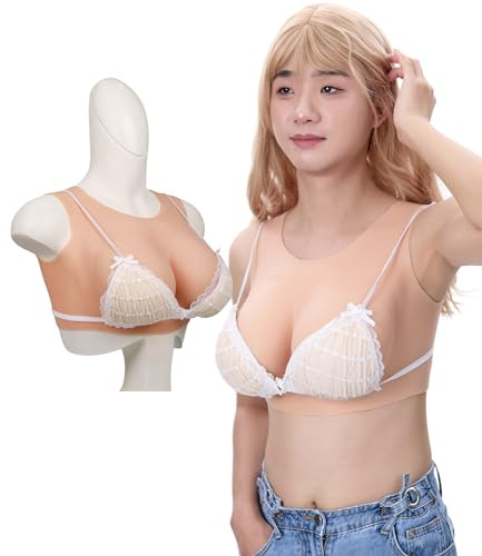 Peikey Silikon Brüste, [Rundhals-Version] Hochwertige Füllstoff, G Körbchen | Künstliche Brüste mit Geeignete BH, Realistisch Silikonbrustplatten Brustformen für Crossdresser, Natürlicher Hautton