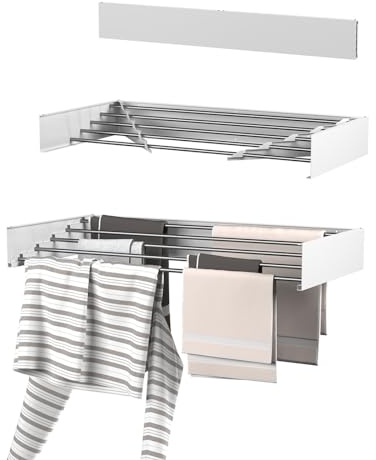 Wasophoogte Wäscheständer Ausziehbar, 50x80x10 cm (LBH), Aluminium, Wäschespinne Draußen, Wäscheleine Ausziehbar, Geeignet für Innen- und Außenbereich, Montage mit mitgelieferten Schraube