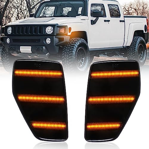 FetonAuto Amber LED Side Marker Lights for 2006-2010 Hummer H3 2009 2010 H3T, Smoked Lens H3 H3T Front Fender Turn Signal Corner Lamps