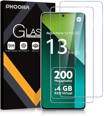 Phoona Vetro Temperato per Xiaomi Redmi Note 13 Pro 4G/5G, 2 Pezzi Pellicola Protettiva per Redmi Note 13 Pro, Durezza 9H, Anti Graffio, Anti-Impronte, Senza Bolle(6,67 pollici)