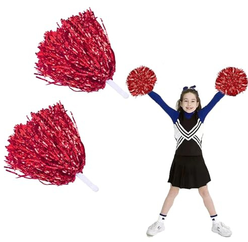 2 Pompon da Cheerleading Pom Pon, Cheerleading Pom, Fiore a Mano Cheerleader, Pompon per Cheerleader Ragazze, Pompon Rosso Cheerleader, per Eventi Sportivi, Giochi di Palla, Balli, Feste di Carnevale