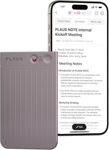 Plaud Note KI Digitales Diktiergerät mit Hülle - 64 GB Aufnahmegerät mit KI-Technologie zum Transkribieren und Zusammenfassen, One-Touch-Aufnahme, Rauschunterdrückung, Unterstützt 112 Sprachen