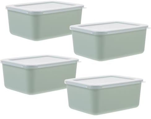 Hoement Set 4 Pezzi Contenitori per Alimenti da Frigorifero in Plastica Verde 600ml Scatole per Conservazione Carne e Insalata Riutilizzabili per Cucina e Dispensa