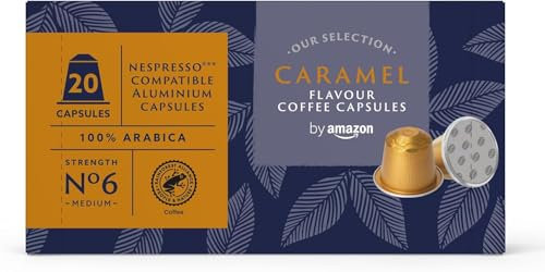 by Amazon Capsules de Café en Aluminium Aromatisées au Caramel, Compatibles Nespresso, 20 Capsules (1 Paquet de 20) – Certifiées Rainforest Alliance