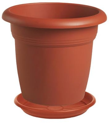 Generico Vaso cm 40 rotondo per fiori e piante + Sottovaso 33 cm, Plastica Color Terracotta - Esterno, Giardino, Balcone + Omaggio Sassi Ornamentali Colorati 1kg (40 cm)