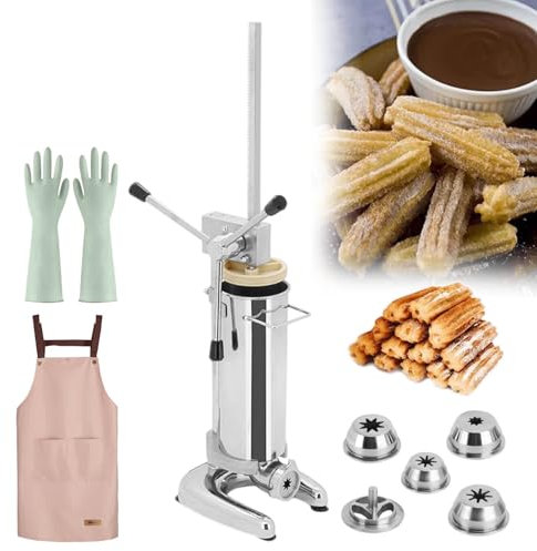 smafoseedding Riempitrice Manuale per Churro,Macchina per Ciambelle Spagnole Verticali,con 4 Paia di Guanti E 5 Stampi E 1 Grembiule,Grande capacità E Dimensioni Compatte,Adatto per Hotel,3L