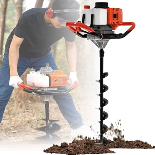 Gas Powered Post Hole Digger 52CC with 3 Auger Drill Bits - 2-Stroke Auger for Planting - Heavy Duty Hole Digger for Digging 4, 6, 8 Holes