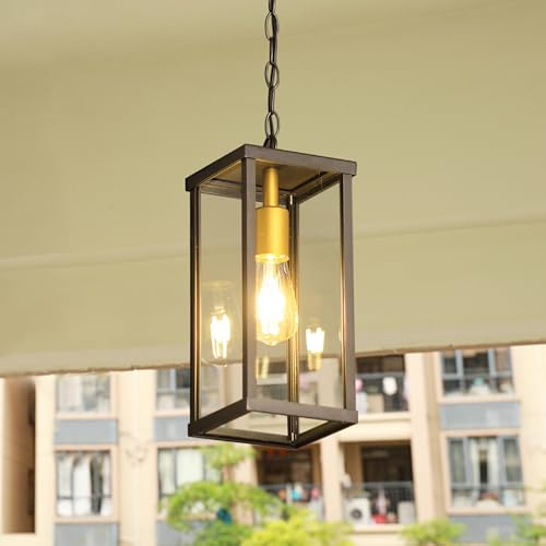 Mengjay Pendelleuchte Vintage Außen Hängelampe Schwarz Retro IP44 Wasserdicht Hängeleuchte Aluminium Glas Kronleuchter Industrial Deckenleuchte Garten Terrasse Aussenleuchte (klein)
