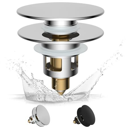 Hibbent Universaler Waschbeckenstöpsel (25-46mm), edeles Messing-Federkern-Druckventil,Pop-Up Abflusssieb Stöpsel für Waschbecken, Ersatz für Badewannen- und Küchensinkstopfen, Chrom