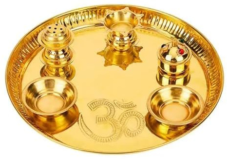 IMTRA FASHION Set di 6 Piatti Pooja Thali in Ottone per Tempio Domestico Mandir Navratri Puja Aarti Thali