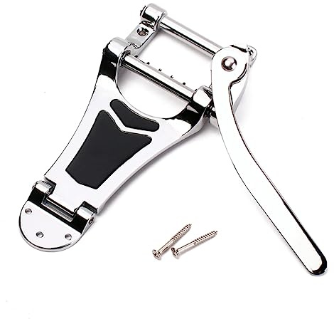 Vibratobrücke für Jazzgitarre, Steg Saitenhalter im Vintage Stil | Chrom, Silberne Ausführung, für Archtop Hohlkammer und Flache Gitarren, Kontrollierbar mit Wenig Kraft