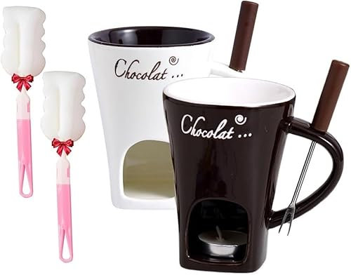 Taza for derretir chocolate, tazas for fondue de chocolate, mini tazas for fondue con vela, juego de 2, juego de tazas for fondue de chocolate, tazas individuales de cerámica for derretir chocolate, t