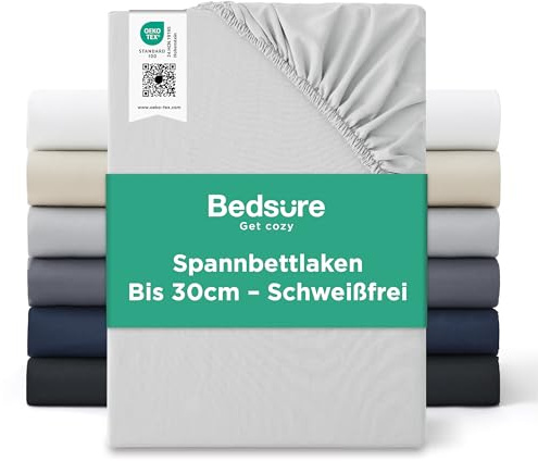 Bedsure Spannbettlaken 160x200cm Bettlaken Mikrofaser - bis 30cm, Hellgrau | Spannbetttücher mit Gummizug & Tiefe Tasche, für Boxspringbett und Dicke Matratzen, Atmungsaktiv & Schnelltrocknend, Oeko-TEX