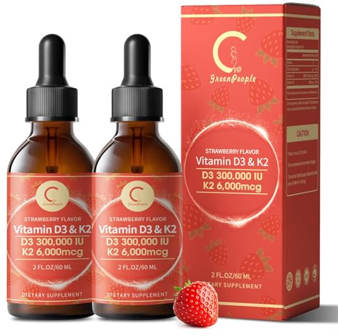 Vitamin D3 K2 Drops with MCT Oil 10000 IU - Maximum Strength Liquid Vitamin, Non-GMO Liquid D3 for Faster Absorption and Immune & Mood Support, Bone & Teeth Health (Strawberry, 4 Fl OZ)