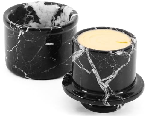 MARBLE RANGE Beurrier en marbre avec couvercle, 10,8 cm, zèbre noir fait main, pour plan de travail, conserve le beurre frais et tartinable