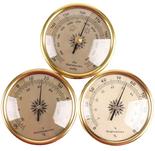 Barometer,Barometers for the Home,7.2*7.2cm Wall-Mounted Barometer Thermometer Hygrometer,3 PCS Wireless Weather Station for Household Use,Gold Thermometers & Weather Instruments Digital Barometer Bar