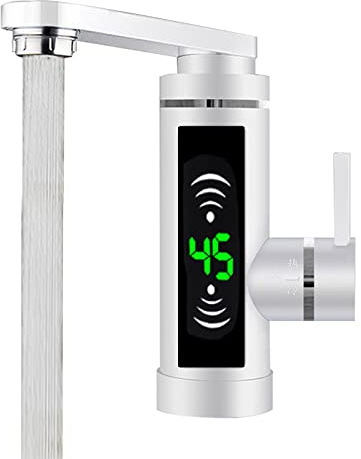 KANBCNG Elektrischer Heizungswasserhahn, 360° Drehbarer Durchlauferhitzer Warmwasserhahn Beheizbarer Wasserhahn Mit Integriertem Für Küchen, Bäder Mit Led-Anzeige Ermöglicht 25-55℃/77-131℉ 3000W
