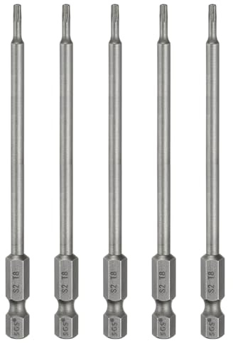 sourcing map 5 puntas de destornillador de cabeza Torx T8 de 1/4 pulgadas de vástago hexagonal de 4 pulgadas de largo, magnéticas, sin agujero, a prueba de manipulaciones, 6 puntos, destornillador de