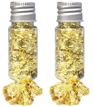 JchEnye 2 Bottiglie di Fogli di Foglia d'oro, Fogli di Foglia Decorativa multifunzionali, Foglia d'oro commestibile, Carta di Foglia d'oro,i Dolci, la Pasticceria, i Dolci e i lavori manuali.