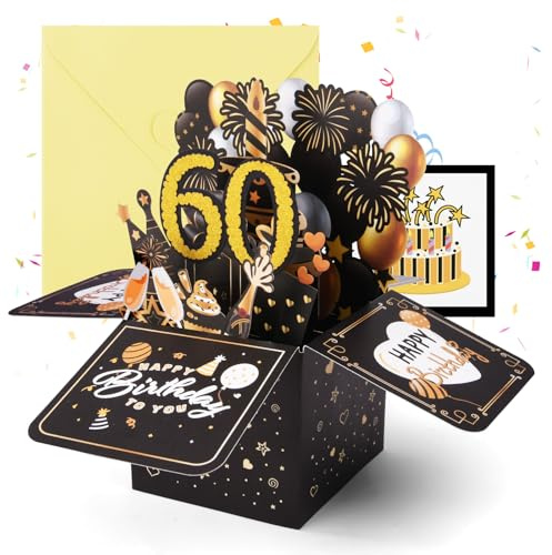 OFFCUP 60 År Födelsedagskort 3D Födelsedagskort Roliga Pop Up Födelsedagskort med Kuvert och Kort Födelsedagskort för Man Kvinna Familj Vän Fest