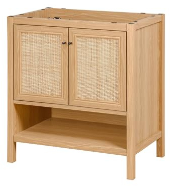 JONATHAN Y VAN1024A - Mueble de baño de ratán Moderno con 2 estantes y Puertas de Cierre Suave (Lavabo no Incluido), Color Roble