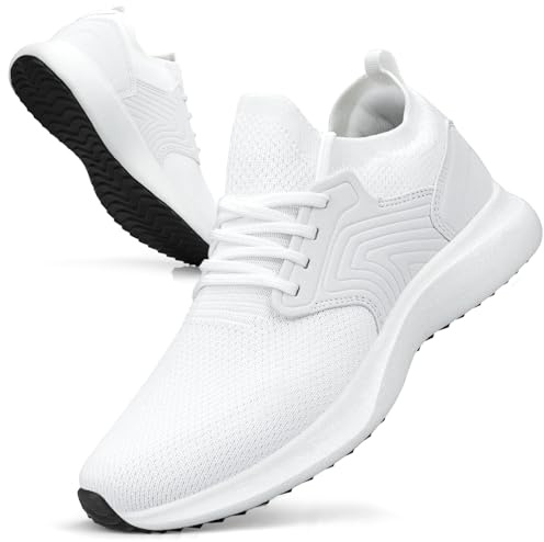 Giniros Zapatillas de Deportivas Hombre Zapatillas Running Bambas Sneakers Correr Jogging Caminar Gimnasio Fitness Atlético Tenis Ligeros Transpirables Zapatillas Deporte Hombre Blanco 41EU